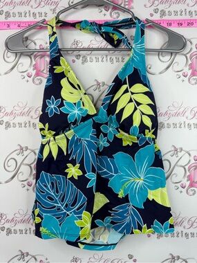Jantzen tank top swim Navy Tankini Top with Teal & Lime Floral Print shirt